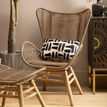 Sisal Lounge Chair & Footstool | Latte Woven Rope Lounge Chair and Footstool Set
