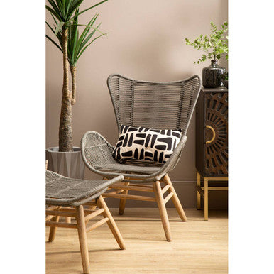 Sisal Lounge Chair & Footstool | Latte Woven Rope Lounge Chair and Footstool Set
