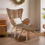 Sisal Lounge Chair & Footstool | Latte Woven Rope Lounge Chair and Footstool Set