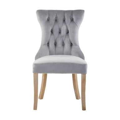 Kensington Townhouse Dining Chair | Grey Velvet Button Tufted Dining Chair