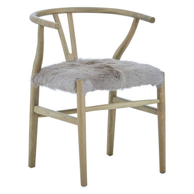 Hazel Dining Chair | Natural Oak Wood and Grey Fur Dining Chair