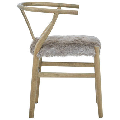 Hazel Dining Chair | Natural Oak Wood and Grey Fur Dining Chair