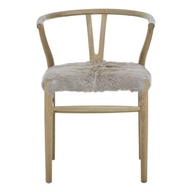 Hazel Dining Chair | Natural Oak Wood and Grey Fur Dining Chair