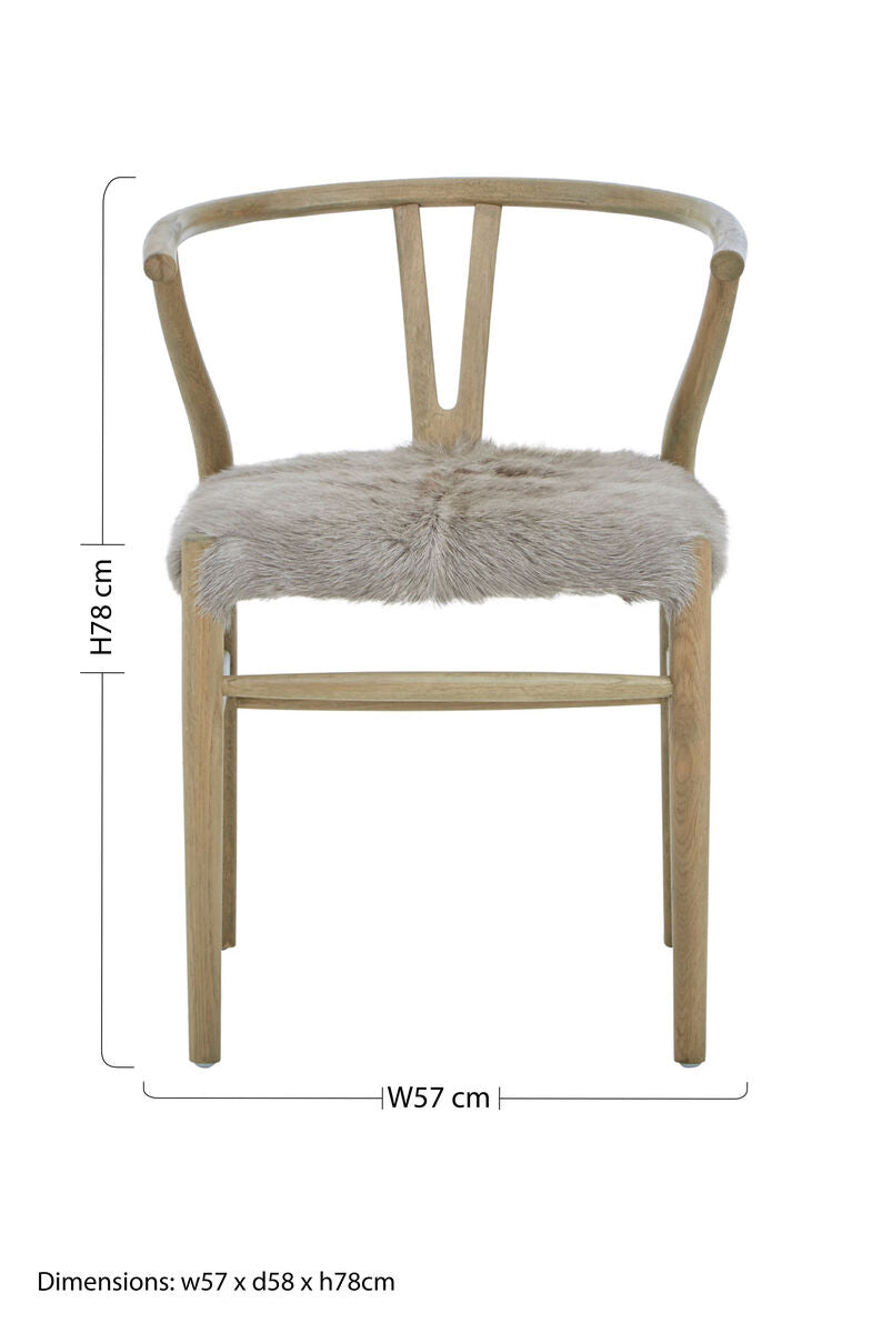 Hazel Dining Chair | Natural Oak Wood and Grey Fur Dining Chair