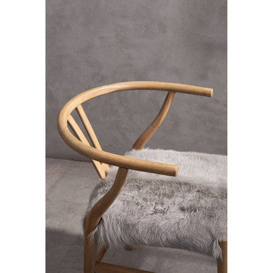 Hazel Dining Chair | Natural Oak Wood and Grey Fur Dining Chair