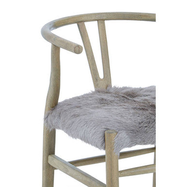 Hazel Dining Chair | Natural Oak Wood and Grey Fur Dining Chair