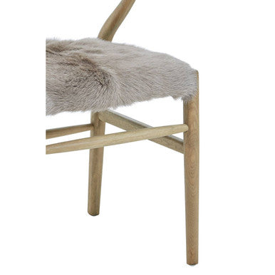 Hazel Dining Chair | Natural Oak Wood and Grey Fur Dining Chair