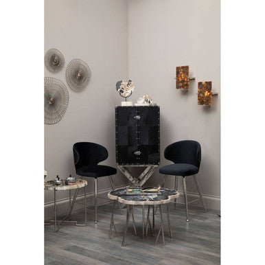 Piermount Black Velvet Bar Chair with Silver Finish Legs