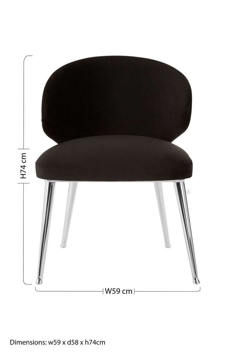 Piermount Dining Chair | Black Velvet Dining Chair with Silver Finish Legs