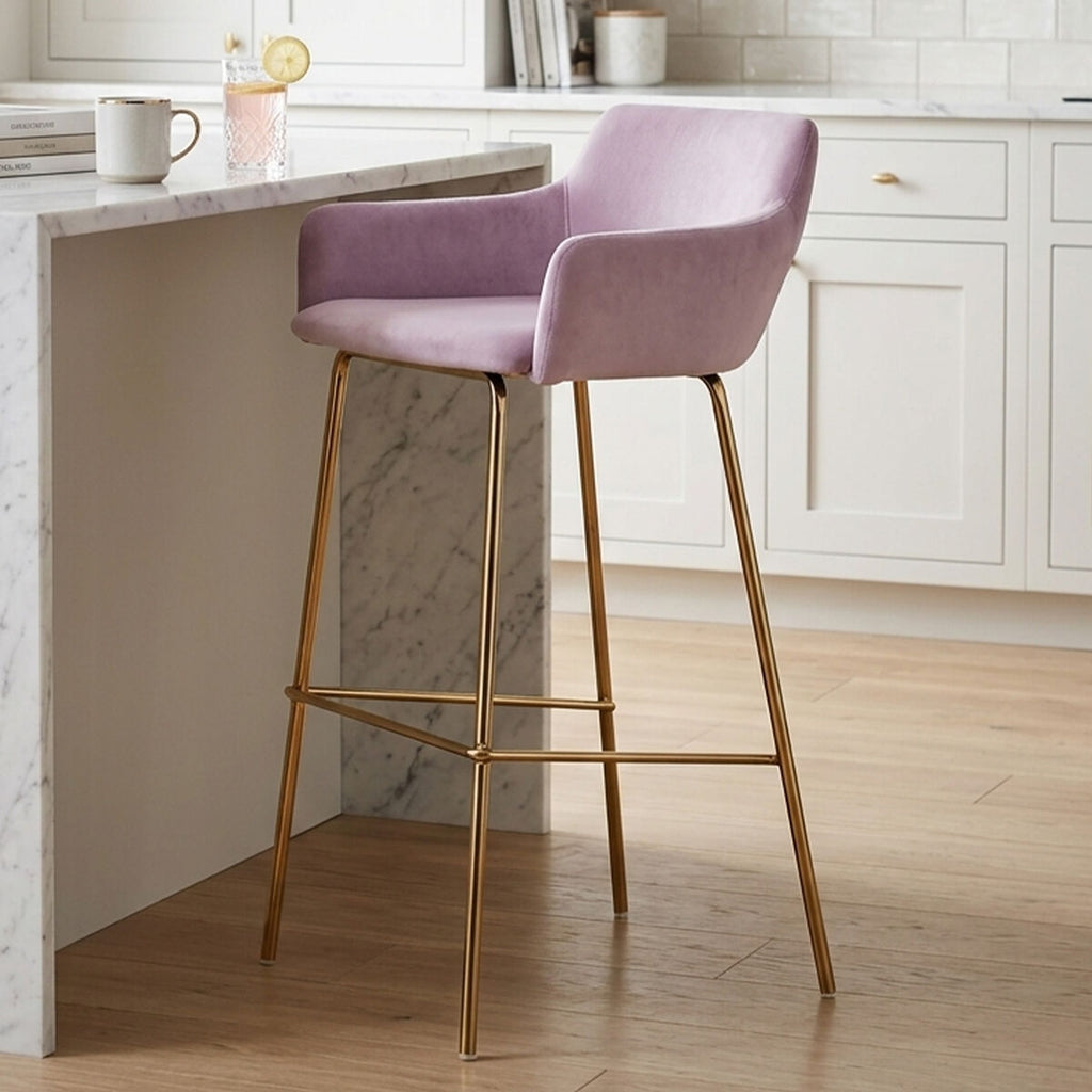 Tamzin Bar Chair | Pink Velvet Low Back Bar Chair