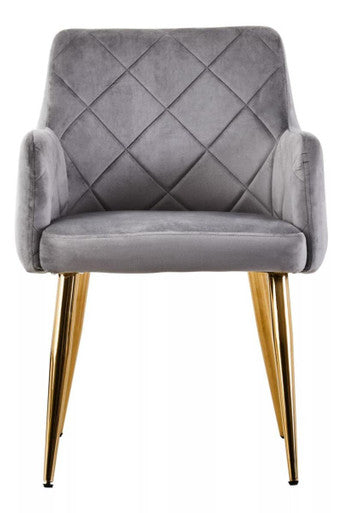 Tamzin Mink Velvet Quilted Dining Chair with Gold Finish Legs