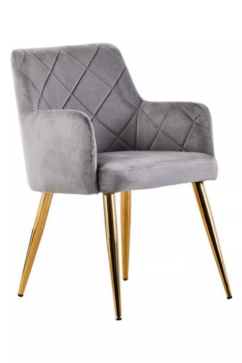 Tamzin Mink Velvet Quilted Dining Chair with Gold Finish Legs