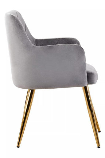 Tamzin Mink Velvet Quilted Dining Chair with Gold Finish Legs
