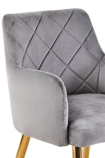Tamzin Mink Velvet Quilted Dining Chair with Gold Finish Legs