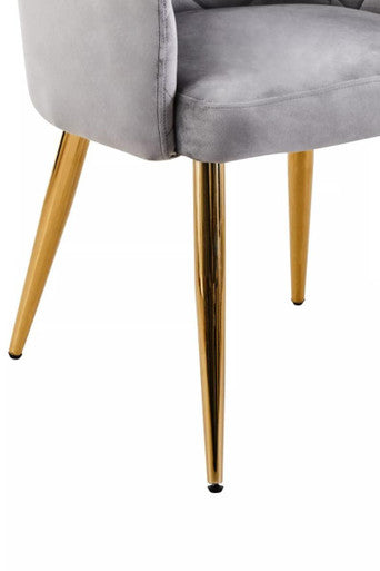 Tamzin Mink Velvet Quilted Dining Chair with Gold Finish Legs