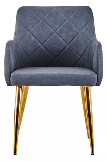 Tamzin Dining Chair | Dark Grey Leather Effect Quilted Dining Chair with Gold Finish Legs