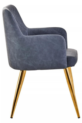 Tamzin Dining Chair | Dark Grey Leather Effect Quilted Dining Chair with Gold Finish Legs