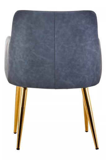 Tamzin Dining Chair | Dark Grey Leather Effect Quilted Dining Chair with Gold Finish Legs