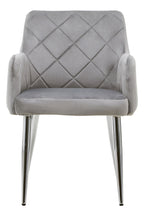 Tamzin Dining Chair | Mink Velvet Quilted Dining Chair with Chrome Finish Legs