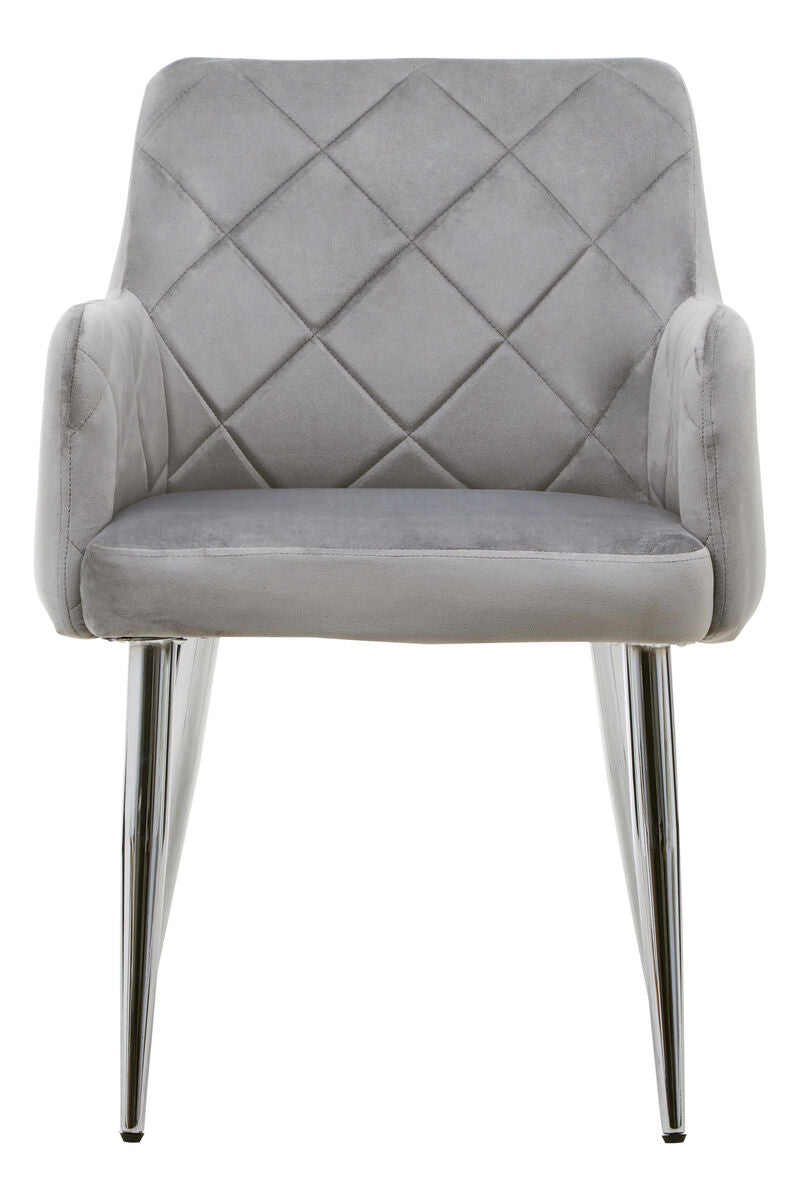Tamzin Dining Chair | Mink Velvet Quilted Dining Chair with Chrome Finish Legs