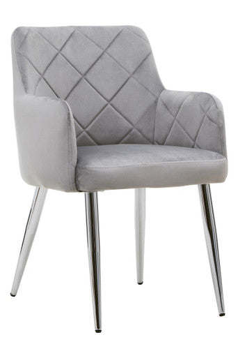 Tamzin Dining Chair | Mink Velvet Quilted Dining Chair with Chrome Finish Legs