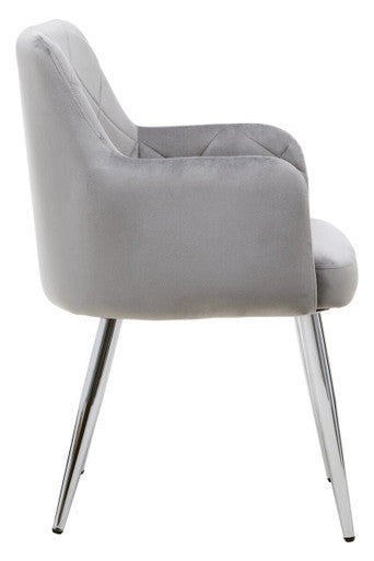 Tamzin Dining Chair | Mink Velvet Quilted Dining Chair with Chrome Finish Legs