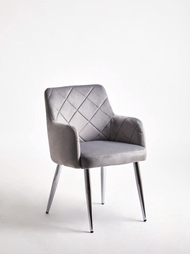 Tamzin Dining Chair | Mink Velvet Quilted Dining Chair with Chrome Finish Legs