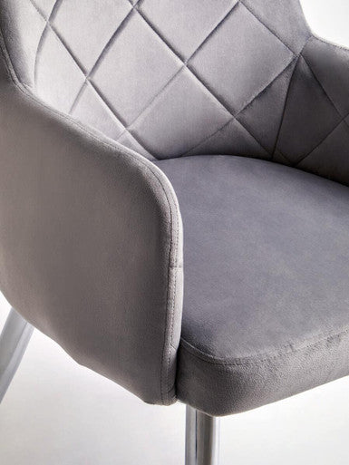 Tamzin Dining Chair | Mink Velvet Quilted Dining Chair with Chrome Finish Legs