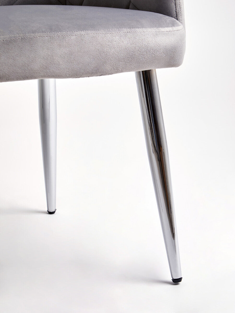 Tamzin Dining Chair | Mink Velvet Quilted Dining Chair with Chrome Finish Legs