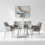 Tamzin Dining Chair | Mink Velvet Quilted Dining Chair with Chrome Finish Legs