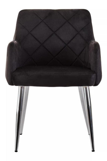 Tamzin Dining Chair | Black Velvet Quilted Dining Chair with Chrome Finish Legs