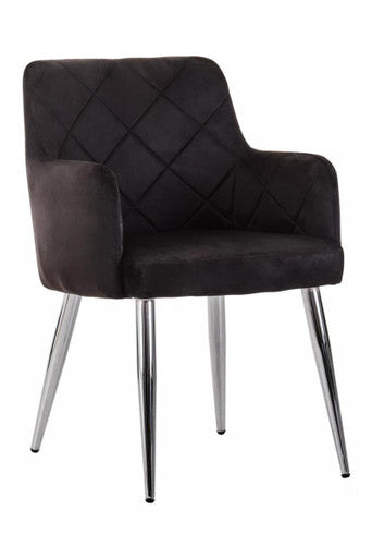Tamzin Dining Chair | Black Velvet Quilted Dining Chair with Chrome Finish Legs