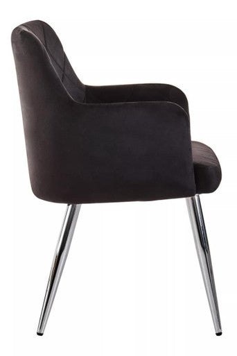 Tamzin Dining Chair | Black Velvet Quilted Dining Chair with Chrome Finish Legs