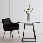 Tamzin Dining Chair | Black Velvet Quilted Dining Chair with Chrome Finish Legs