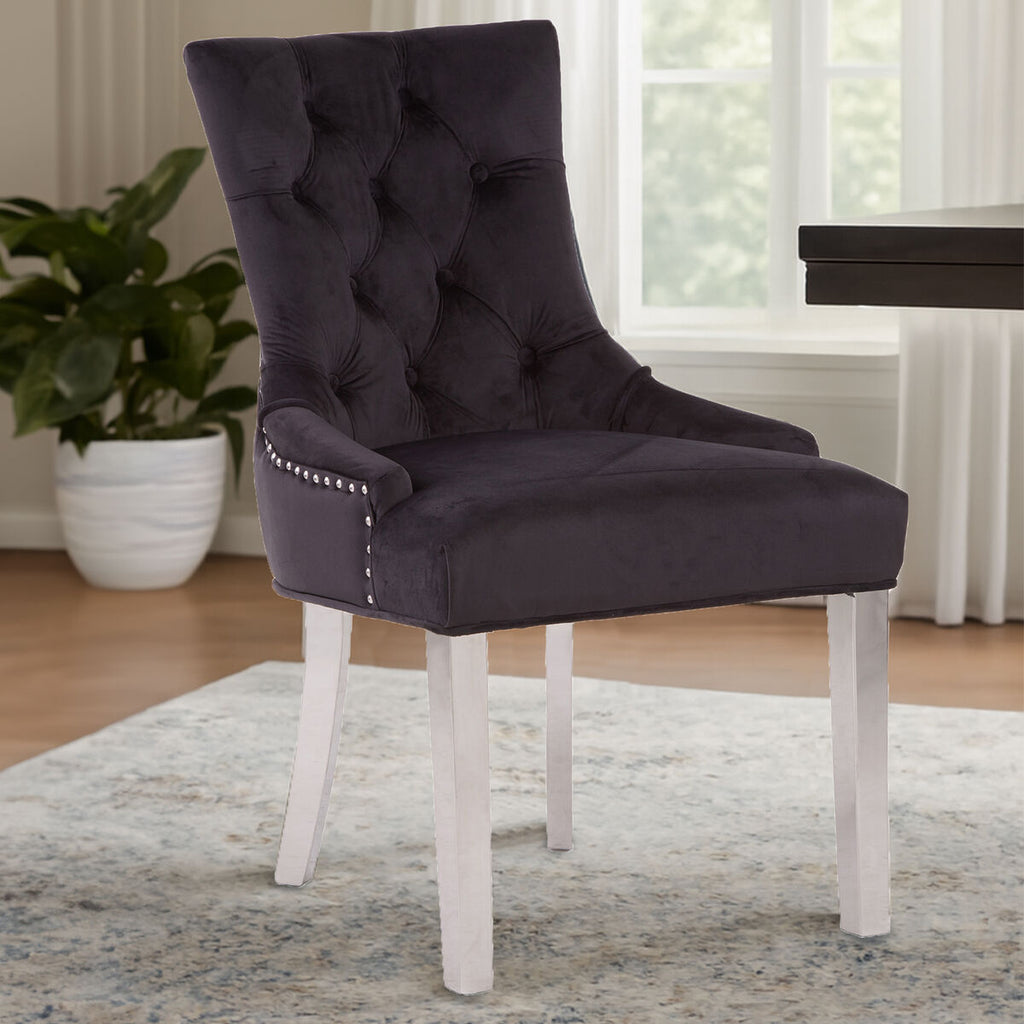 Richmond Dining Chair | Black Velvet Button Tufted Dining Chair