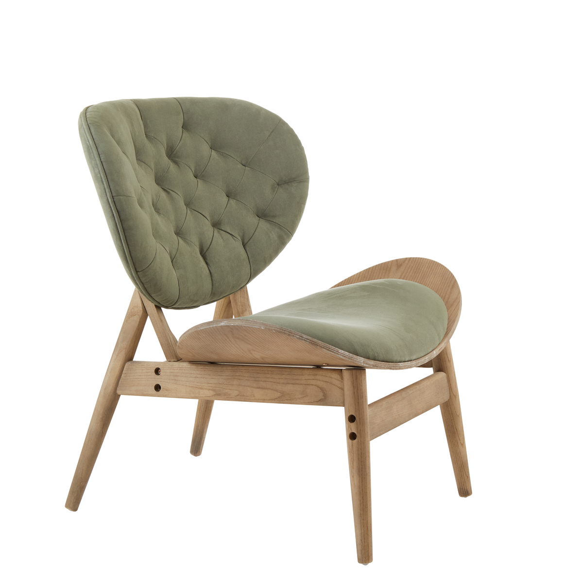 Vinsi Armchair | Green Velvet Chair with Grey Elm Wood Frame
