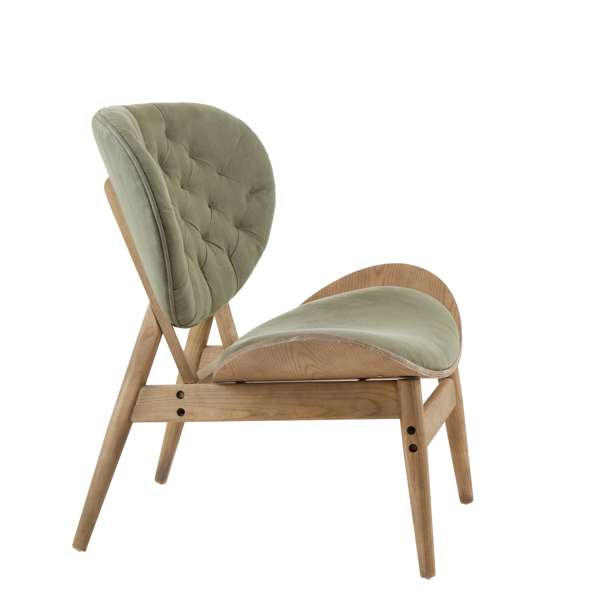 Vinsi Armchair | Green Velvet Chair with Grey Elm Wood Frame