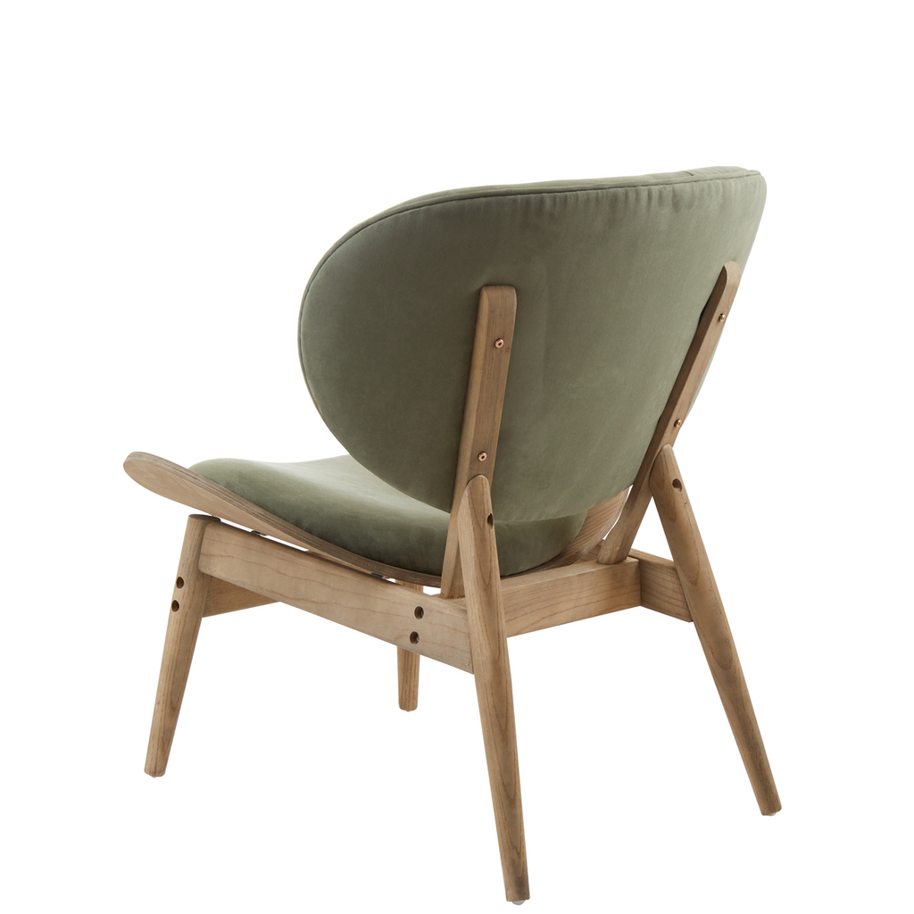 Vinsi Armchair | Green Velvet Chair with Grey Elm Wood Frame