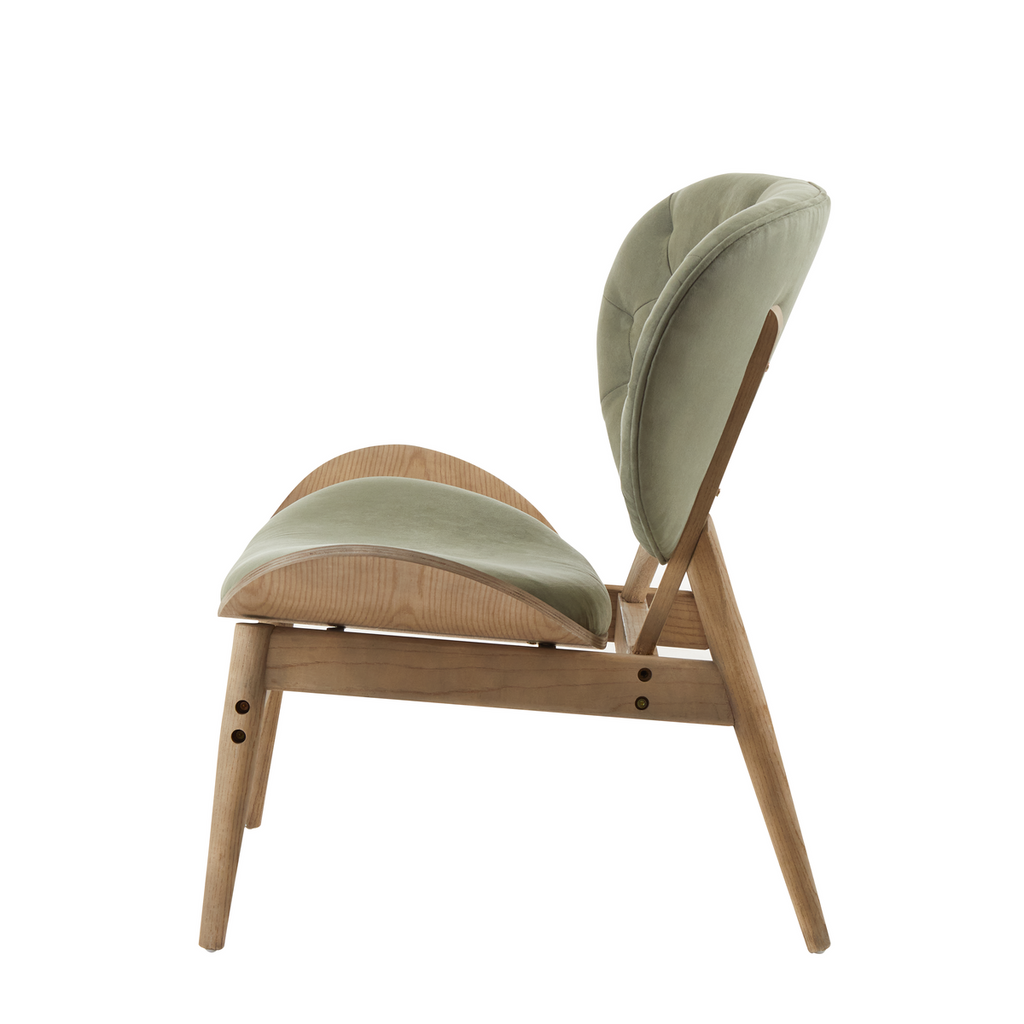 Vinsi Armchair | Green Velvet Chair with Grey Elm Wood Frame
