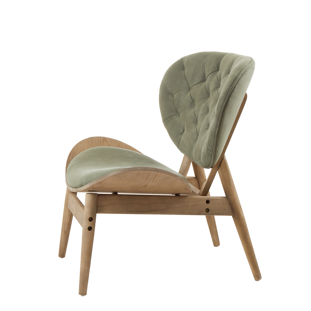 Vinsi Armchair | Green Velvet Chair with Grey Elm Wood Frame