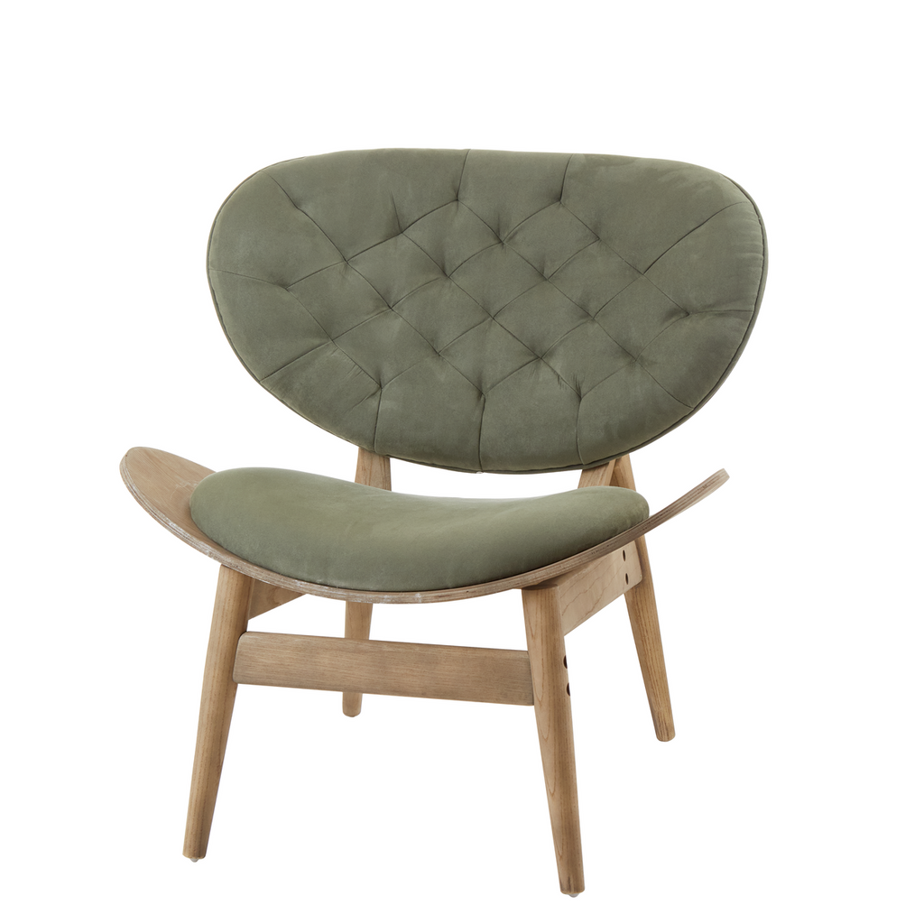 Vinsi Armchair | Green Velvet Chair with Grey Elm Wood Frame