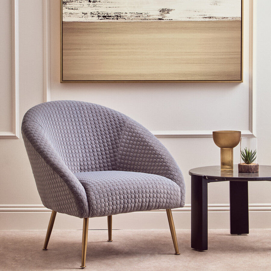 Tania Accent Chair | Grey Velvet Statement Chair with Gold Finish Legs