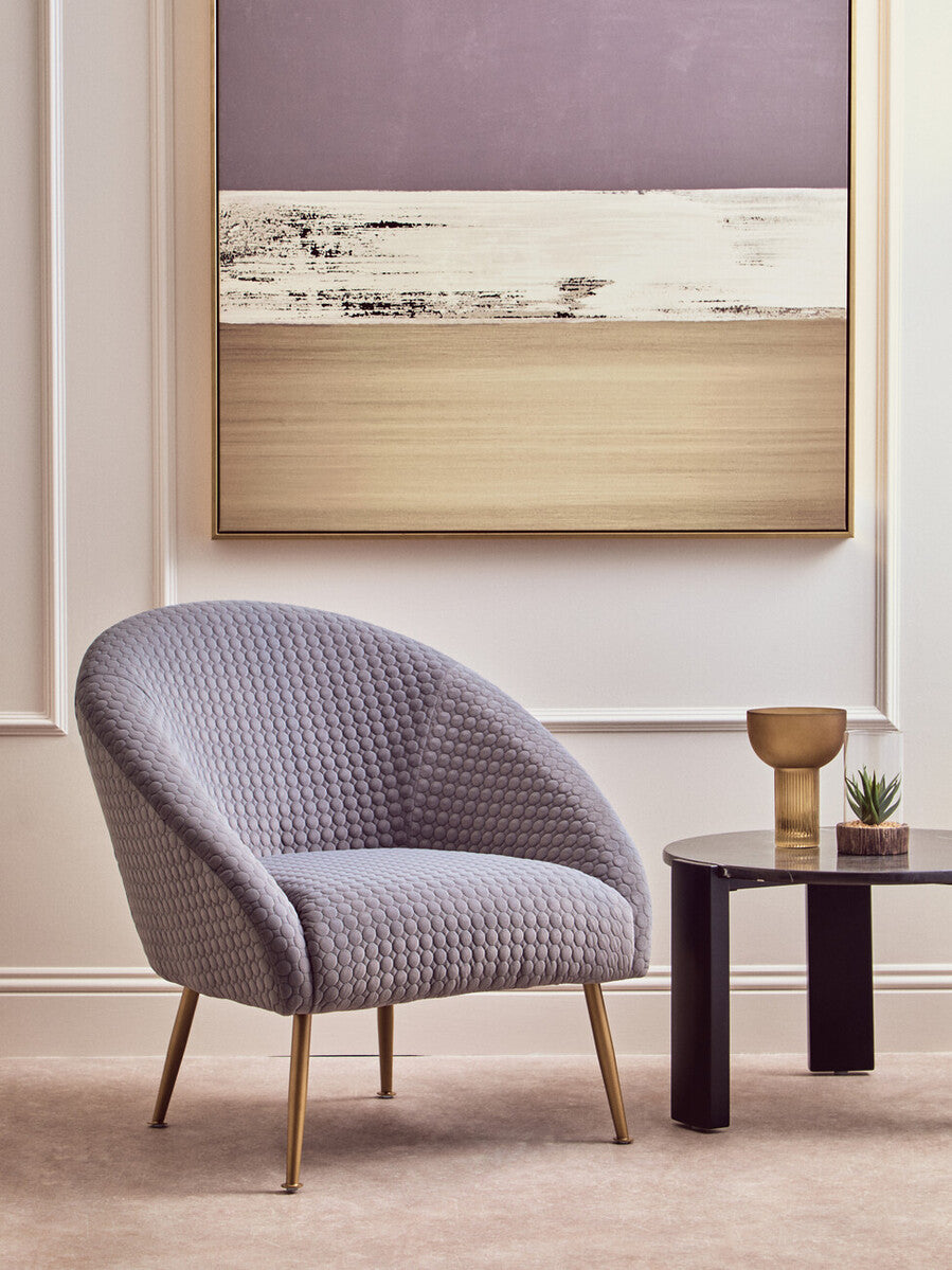 Tania Accent Chair | Grey Velvet Statement Chair with Gold Finish Legs