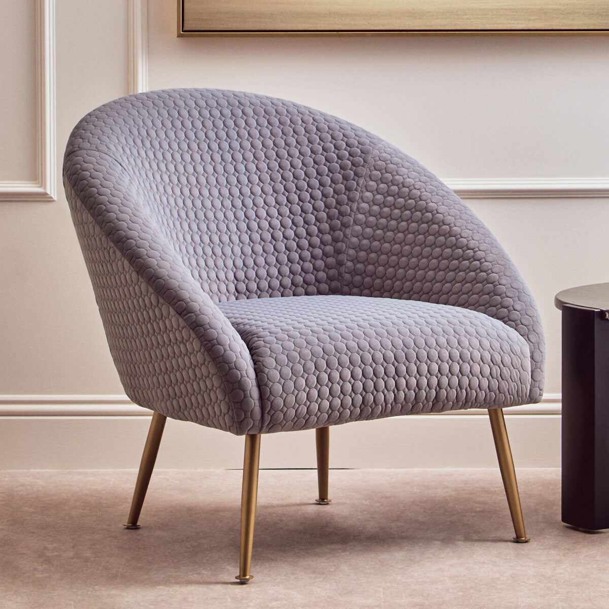 Tania Accent Chair | Grey Velvet Statement Chair with Gold Finish Legs