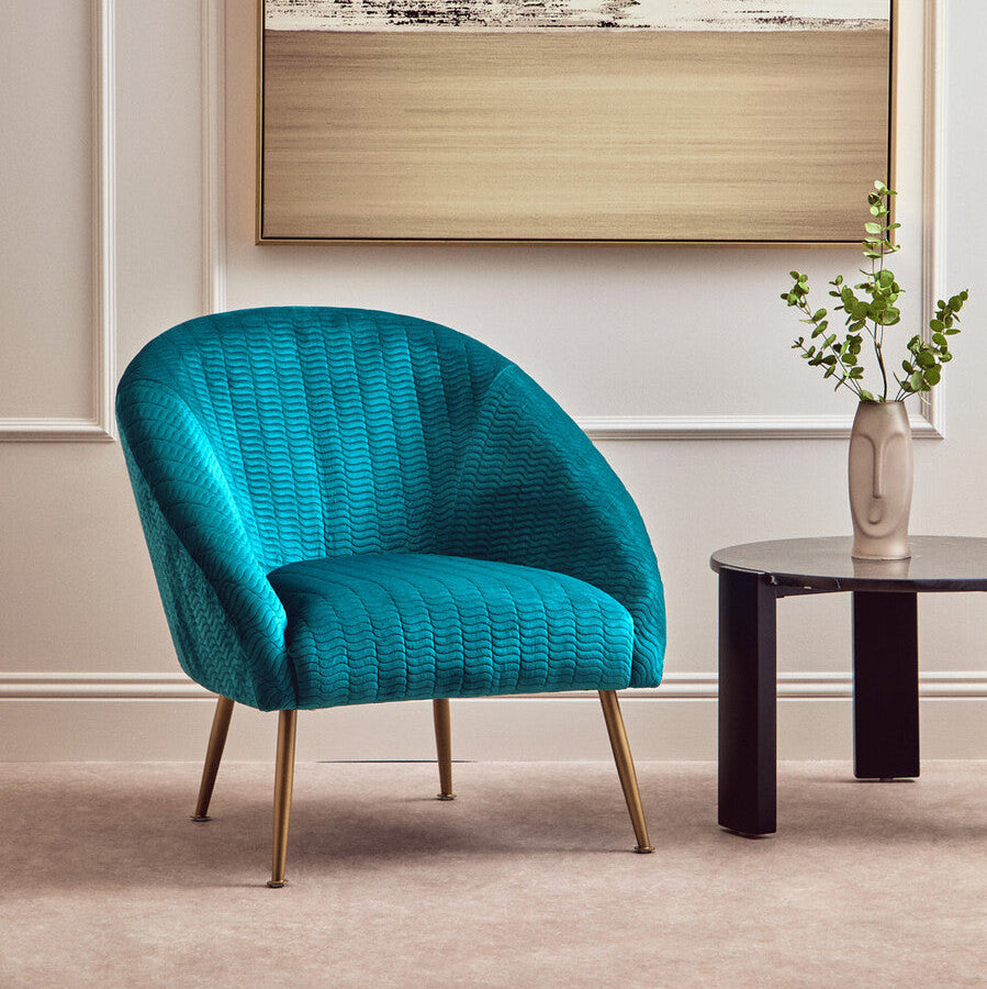 Tania Accent Chair | Blue Velvet Statement Chair with Gold Finish Legs