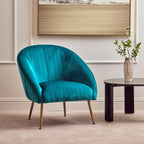 Tania Accent Chair | Blue Velvet Statement Chair with Gold Finish Legs