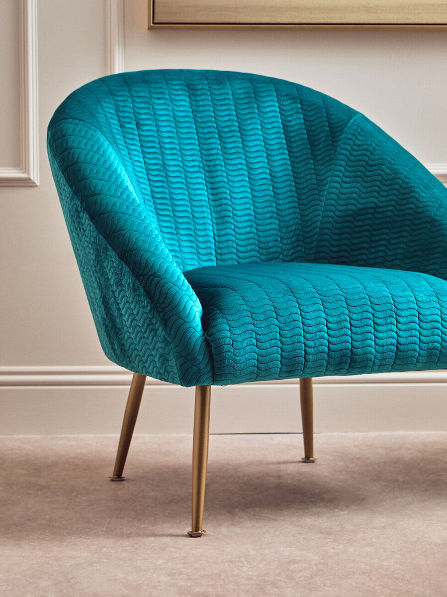 Tania Accent Chair | Blue Velvet Statement Chair with Gold Finish Legs