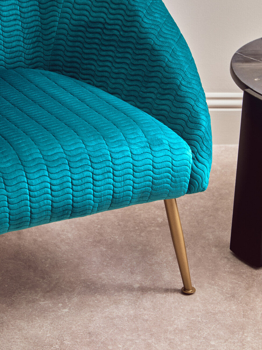 Tania Accent Chair | Blue Velvet Statement Chair with Gold Finish Legs