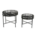 Batu Side Table Set | Black Rattan and Metal Set of 2 Side Tables