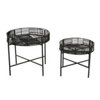 Batu Side Table Set | Black Rattan and Metal Set of 2 Side Tables